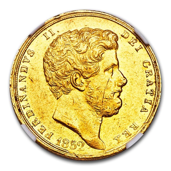 1852 Naples Gold 6 Ducati Ferdinando II AU-55 NGC 1852 Naples Gold 6 Ducati Ferdinando II AU-55 NGC