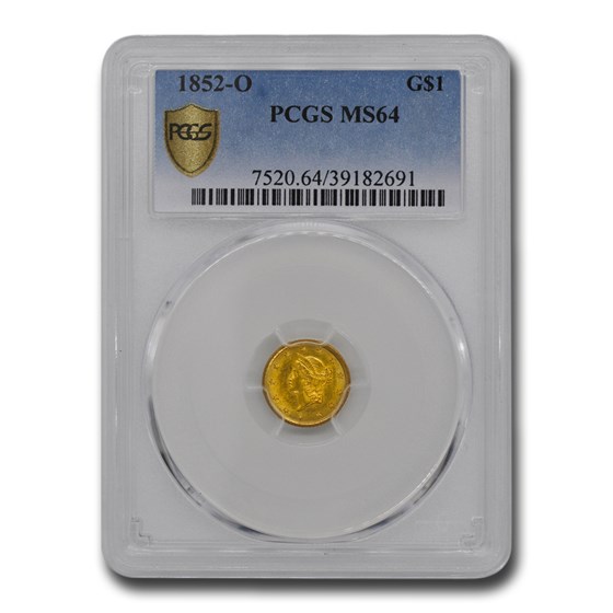 1852-O $1 Liberty Head Gold Dollar MS-64 PCGS 1852-O $1 Liberty Head Gold Dollar MS-64 PCGS