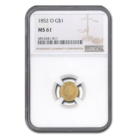 1852-O $1 Liberty Head Gold MS-61 NGC 1852-O $1 Liberty Head Gold MS-61 NGC