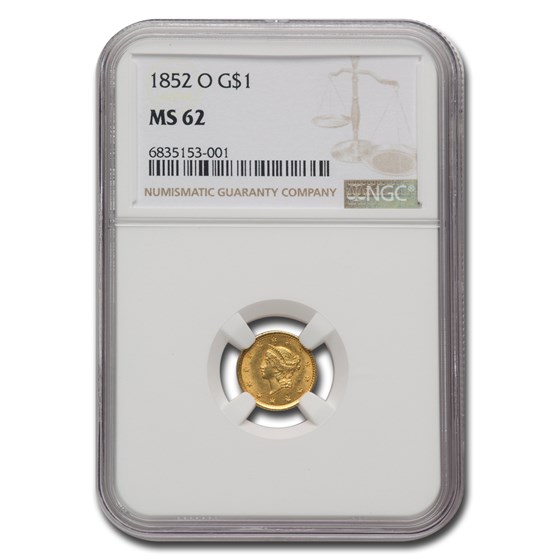 1852-O $1 Liberty Head Gold MS-62 NGC 1852-O $1 Liberty Head Gold MS-62 NGC
