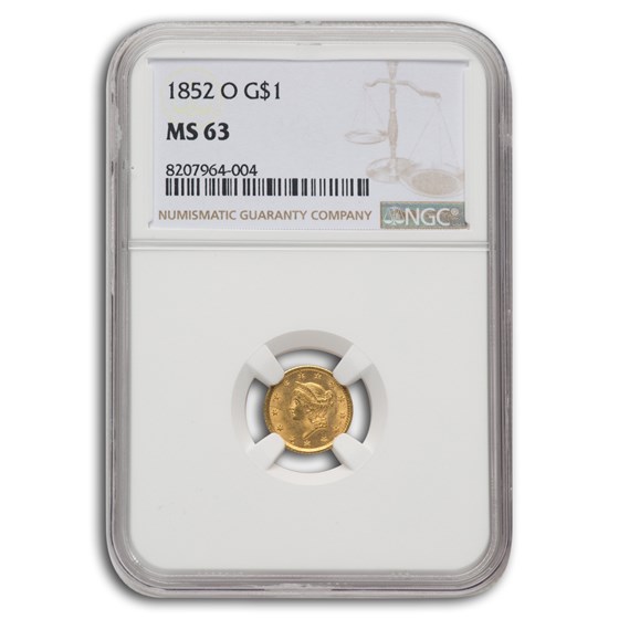 1852-O $1 Liberty Head Gold MS-63 NGC 1852-O $1 Liberty Head Gold MS-63 NGC