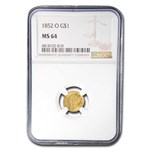 1852-O $1 Liberty Head Gold MS-64 NGC