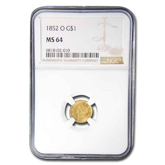 1852-O $1 Liberty Head Gold MS-64 NGC 1852-O $1 Liberty Head Gold MS-64 NGC
