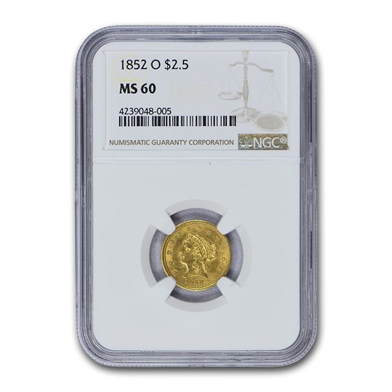 1852-O $2.50 Liberty Gold Quarter Eagle MS-60 NGC 1852-O $2.50 Liberty Gold Quarter Eagle MS-60 NGC