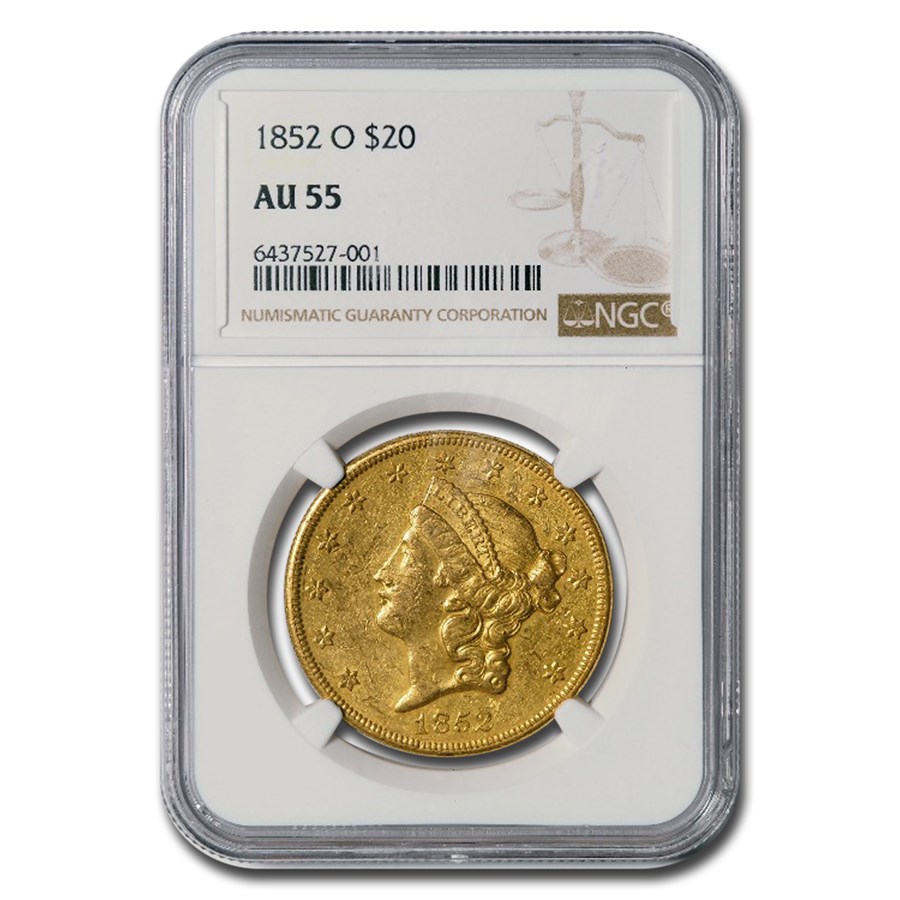 1852-O $20 Liberty Gold Double Eagle AU-55 NGC