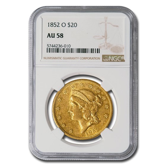 1852-O $20 Liberty Gold Double Eagle AU-58 NGC 1852-O $20 Liberty Gold Double Eagle AU-58 NGC