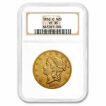 1852-O $20 Liberty Gold Double Eagle VF-35 NGC