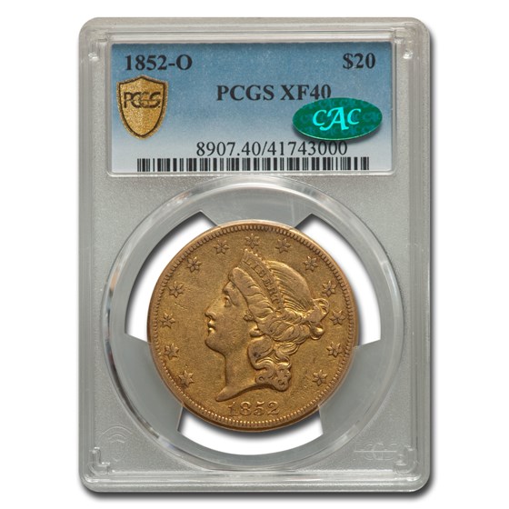 1852-O $20 Liberty Gold Double Eagle XF-40 PCGS CAC 1852-O $20 Liberty Gold Double Eagle XF-40 PCGS CAC