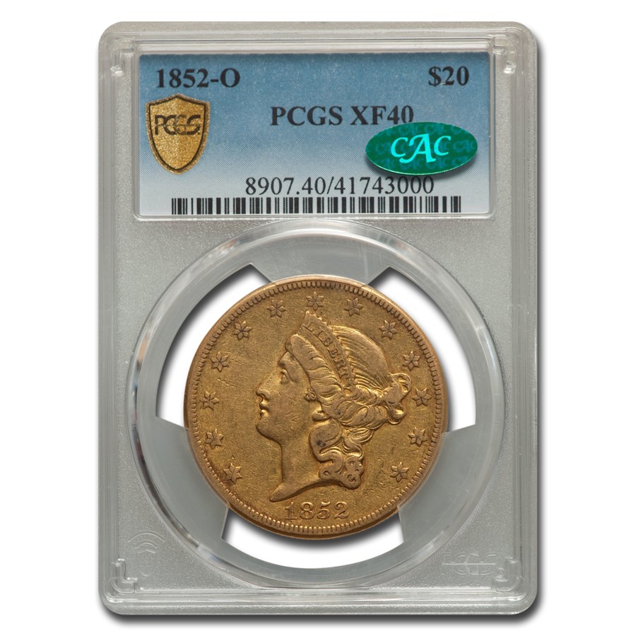 1852-O $20 Liberty Gold Double Eagle XF-40 PCGS CAC