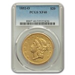1852-O $20 Liberty Gold Double Eagle XF-40 PCGS