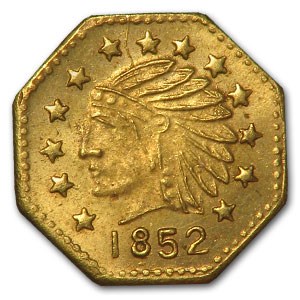 1852 to 1881 California Gold Replica Token Octagonal Indian