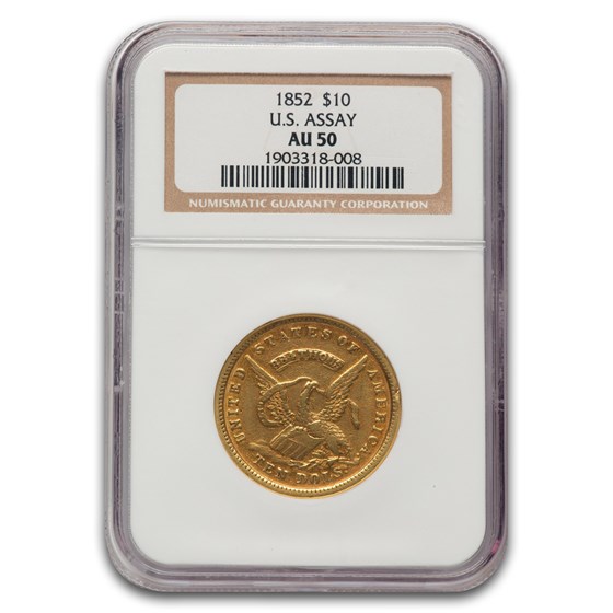 1852 U.S. Assay Office $10 AU-50 NGC