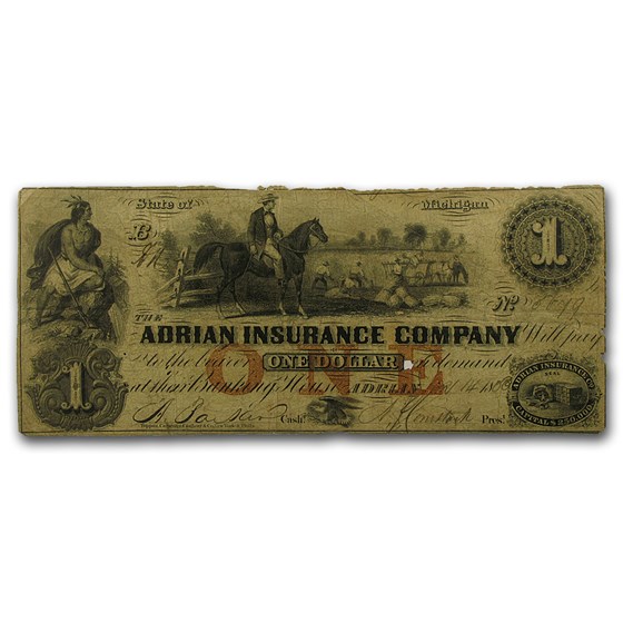 1853 $1.00 The Adrian Insurance Company, Adrian, MI Fine 1853 $1.00 The Adrian Insurance Company, Adrian, MI Fine