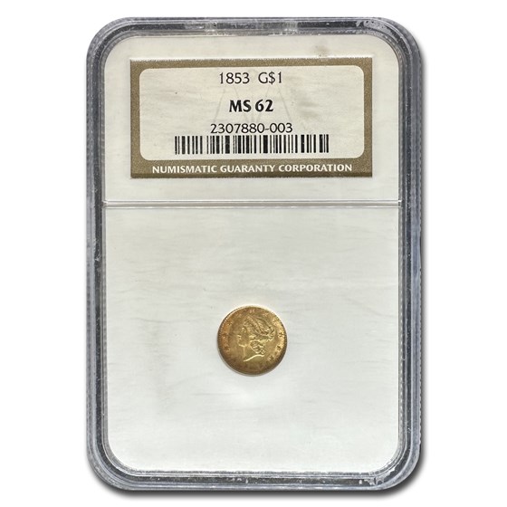 1853 $1 Liberty Head Gold MS-62 NGC 1853 $1 Liberty Head Gold MS-62 NGC