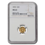 1853 $1 Liberty Head Gold MS-63 NGC