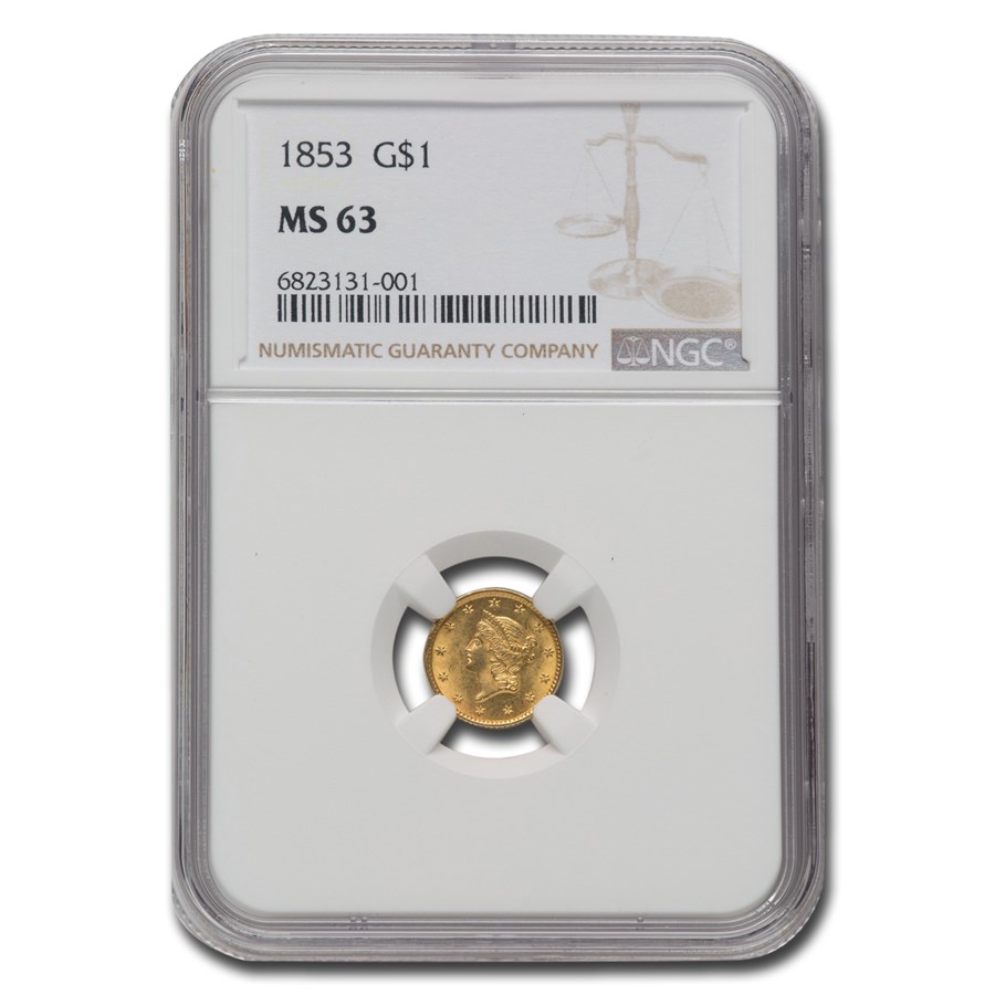 1853 $1 Liberty Head Gold MS-63 NGC
