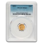 1853 $1 Liberty Head Gold MS-63 PCGS