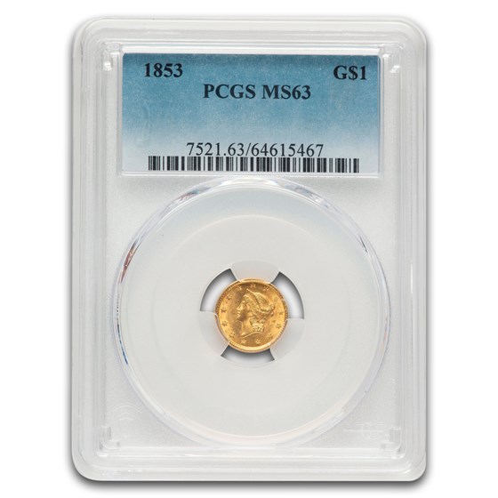 1853 $1 Liberty Head Gold MS-63 PCGS