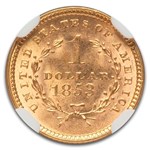 1853 $1 Liberty Head Gold MS-64 NGC