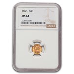 1853 $1 Liberty Head Gold MS-64 NGC