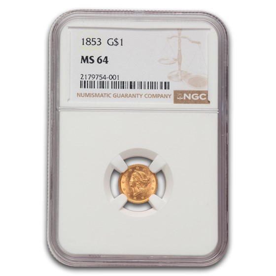 1853 $1 Liberty Head Gold MS-64 NGC