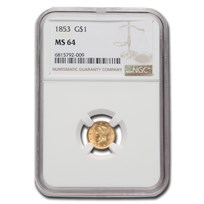 1853 $1 Liberty Head Gold MS-64 NGC