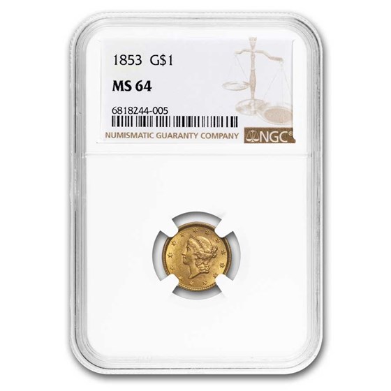 1853 $1 Liberty Head Gold MS-64 NGC 1853 $1 Liberty Head Gold MS-64 NGC