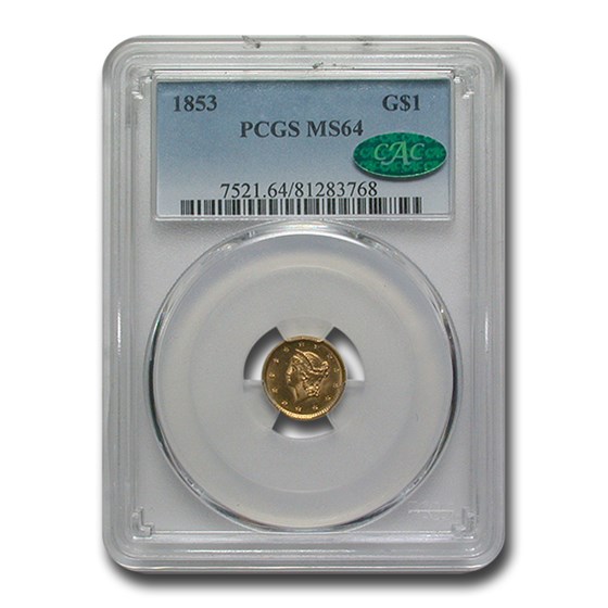 1853 $1 Liberty Head Gold MS-64 PCGS CAC 1853 $1 Liberty Head Gold MS-64 PCGS CAC