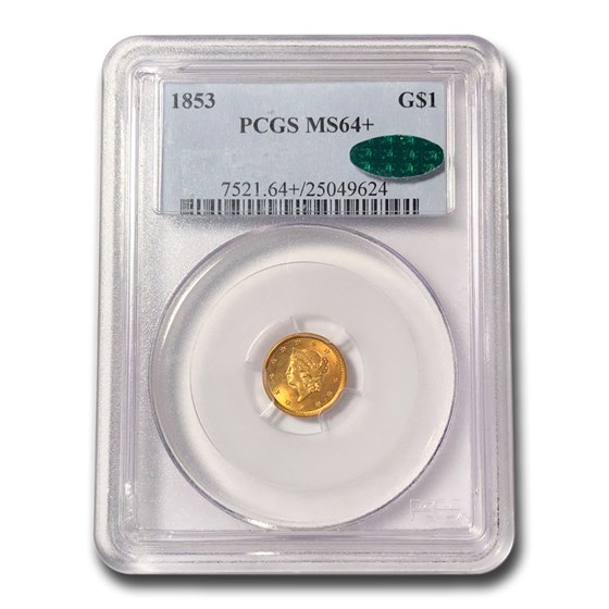 1853 $1 Liberty Head Gold MS-64+ PCGS CAC 1853 $1 Liberty Head Gold MS-64+ PCGS CAC