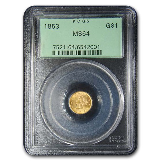 1853 $1 Liberty Head Gold MS-64 PCGS 1853 $1 Liberty Head Gold MS-64 PCGS