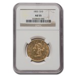 1853 $10 Liberty Gold Eagle AU-55 NGC