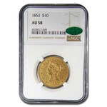 1853 $10 Liberty Gold Eagle AU-58 NGC CAC