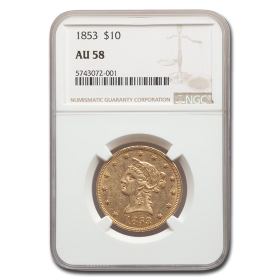 1853 $10 Liberty Gold Eagle AU-58 NGC 1853 $10 Liberty Gold Eagle AU-58 NGC