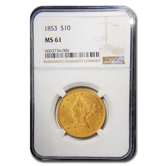 1853 $10 Liberty Gold Eagle MS-61 NGC 1853 $10 Liberty Gold Eagle MS-61 NGC