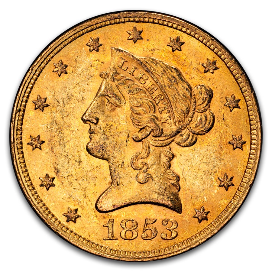 1853 $10 Liberty Gold Eagle MS-61 PCGS CAC