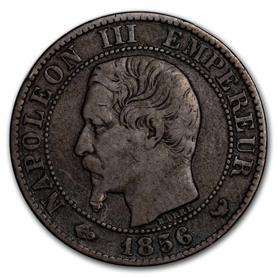1853-1857 Second French Empire Bronze 5 Centimes Napoleon III VF 1853-1857 Second French Empire Bronze 5 Centimes Napoleon III VF