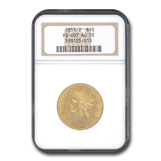 1853/2 $10 Liberty Gold Eagle AU-55 NGC 1853/2 $10 Liberty Gold Eagle AU-55 NGC