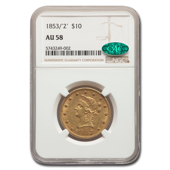 1853/2 $10 Liberty Gold Eagle AU-58 NGC CAC 1853/2 $10 Liberty Gold Eagle AU-58 NGC CAC