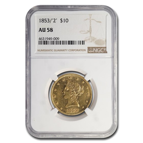 1853/2 $10 Liberty Gold Eagle AU-58 NGC 1853/2 $10 Liberty Gold Eagle AU-58 NGC