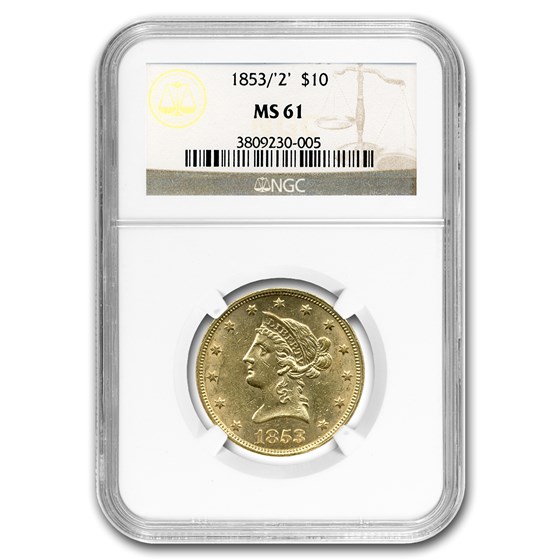 1853/2 $10 Liberty Gold Eagle MS-61 NGC 1853/2 $10 Liberty Gold Eagle MS-61 NGC