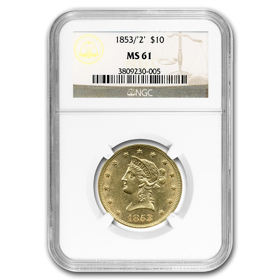 1853/2 $10 Liberty Gold Eagle MS-61 NGC