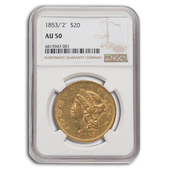 1853/2 $20 Liberty Gold Double Eagle AU-50 NGC 1853/2 $20 Liberty Gold Double Eagle AU-50 NGC