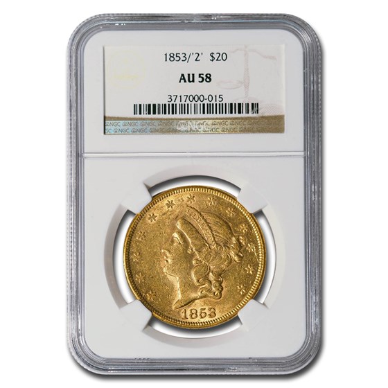 1853/2 $20 Liberty Gold Double Eagle AU-58 NGC 1853/2 $20 Liberty Gold Double Eagle AU-58 NGC