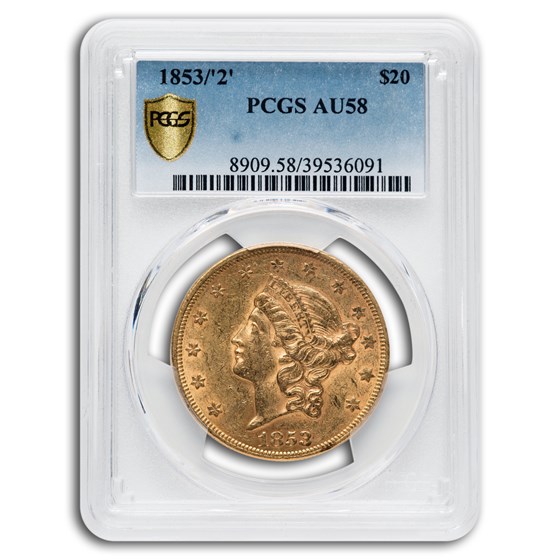 1853/2 $20 Liberty Gold Double Eagle AU-58 PCGS 1853/2 $20 Liberty Gold Double Eagle AU-58 PCGS
