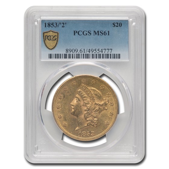 1853/2 $20 Liberty Gold Double Eagle MS-61 PCGS 1853/2 $20 Liberty Gold Double Eagle MS-61 PCGS