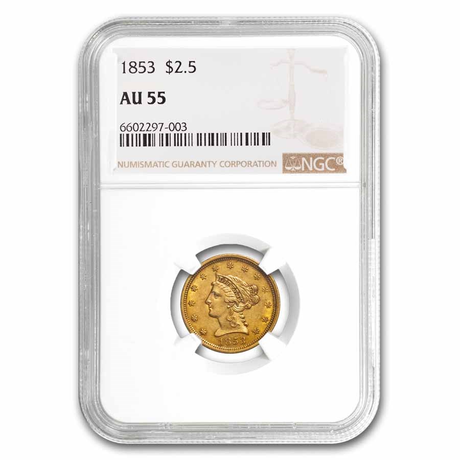 1853 $2.50 Liberty Gold Quarter Eagle AU-55 NGC