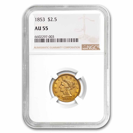 1853 $2.50 Liberty Gold Quarter Eagle AU-55 NGC 1853 $2.50 Liberty Gold Quarter Eagle AU-55 NGC