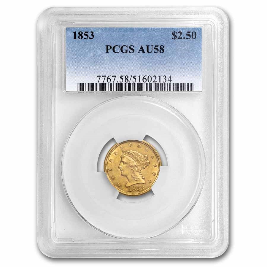 1853 $2.50 Liberty Gold Quarter Eagle AU-58 PCGS