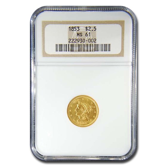 1853 $2.50 Liberty Gold Quarter Eagle MS-61 NGC 1853 $2.50 Liberty Gold Quarter Eagle MS-61 NGC