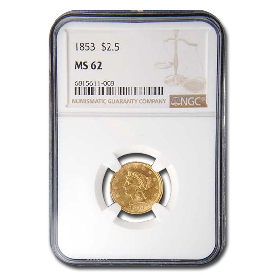 1853 $2.50 Liberty Gold Quarter Eagle MS-62 NGC 1853 $2.50 Liberty Gold Quarter Eagle MS-62 NGC